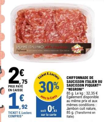 CHIFFONNADE DE SAUCISSON ITALIEN OU SAUCISSON PIQUANT "NEGRONI"