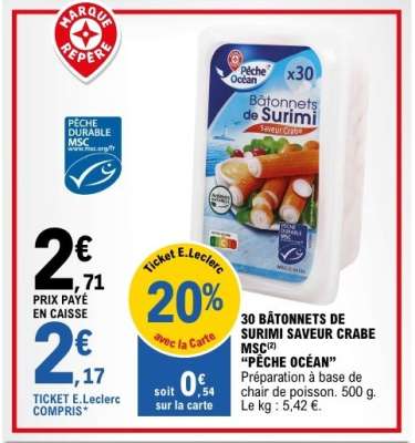 30 BÂTONNETS DE SURIMI SAVEUR CRABE MSC(2) “PÊCHE OCÉAN”