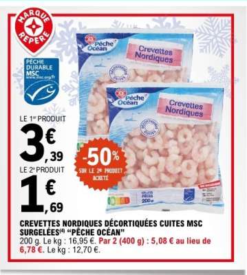CREVETTES NORDIQUES DÉCORTIQUÉES CUITES MSC SURGELÉES