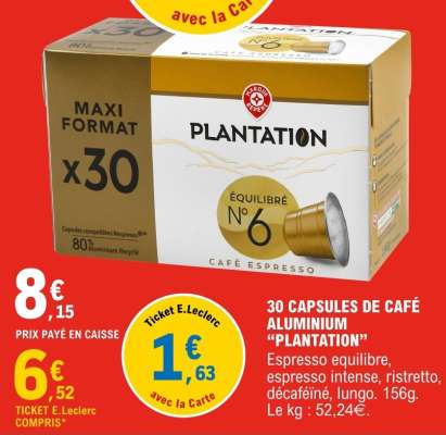 30 CAPSULES DE CAFÉ ALUMINIUM “PLANTATION”