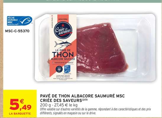 PAVÉ DE THON ALBACORE SAUMURÉ MSC CRIÉE DES SAVEURS