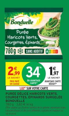PURÉE DÉLICE HARICOTS VERTS, COURGETTES, ÉPINARDS SURGELÉE BONDUELLE