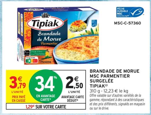 BRANDADE DE MORUE MSC PARMENTIER SURGELÉE “TIPIAK”