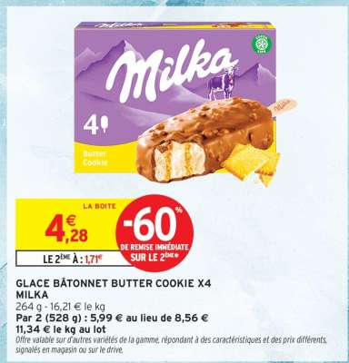 GLACE BÂTONNET BUTTER COOKIE X4 MILKA