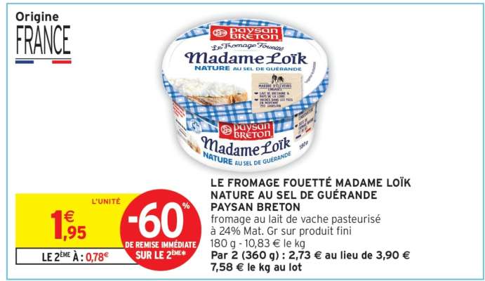 LE FROMAGE FOUETTÉ MADAME LOÏK NATURE AU SEL DE GUÉRANDE PAYSAN BRETON