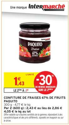 CONFITURE DE FRAISES 67% DE FRUITS PAQUITO