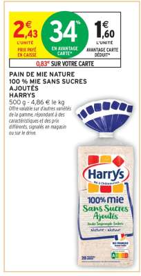 PAIN DE MIE NATURE 100 % MIE SANS SUCRES AJOUTÉS HARRYS
