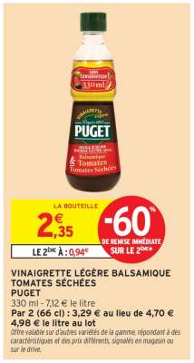 VINAIGRETTE LÉGÈRE BALSAMIQUE TOMATES SÉCHÉES PUGET