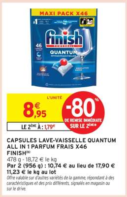CAPSULES LAVE VAISSELLE QUANTUM ALL IN 1 PARFUM FRAIS X46 FINISH