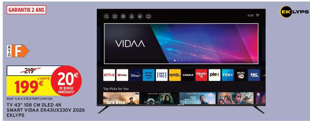 TV 43" 108 CM OLED 4K SMART VIDAA EK43UX330V 2026 EKLYPS