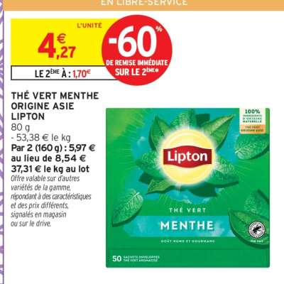 THÉ VERT MENTHE ORIGINE ASIE LIPTON