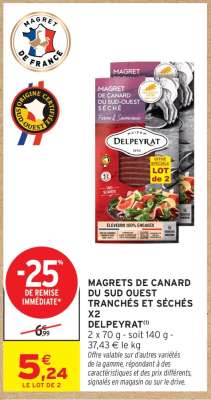 MAGRETS DE CANARD DU SUD OUEST TRANCHÉS ET SÉCHÉS X2 DELPEYRAT