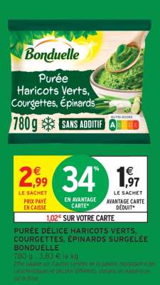 PURÉE DÉLICE HARICOTS VERTS, COURGETTES, ÉPINARDS SURGELÉE BONDUELLE