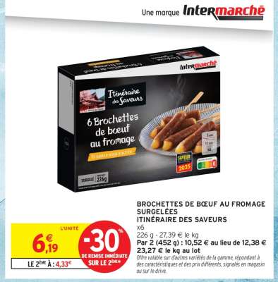 BROCHETTES DE BŒUF AU FROMAGE SURGELÉES ITINÉRAIRE DES SAVEURS