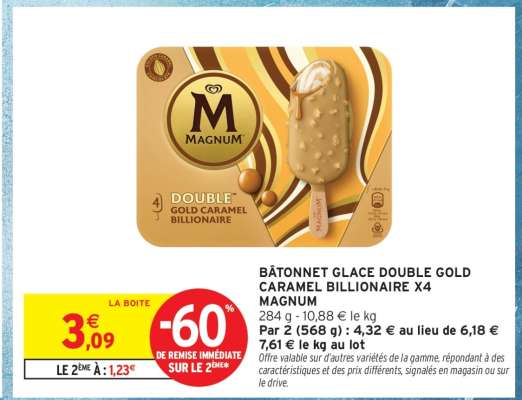 BÂTONNET GLACE DOUBLE GOLD CARAMEL BILLIONAIRE X4 MAGNUM