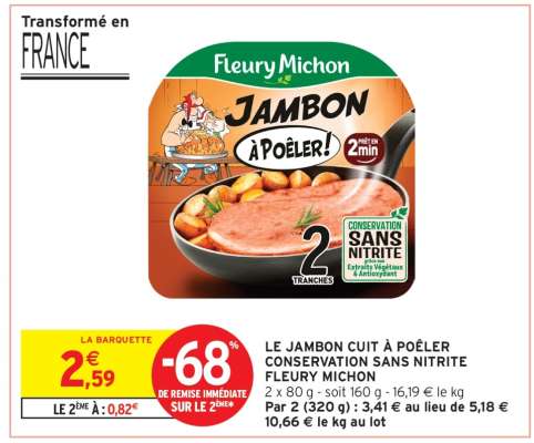 LE JAMBON CUIT À POÊLER CONSERVATION SANS NITRITE FLEURY MICHON