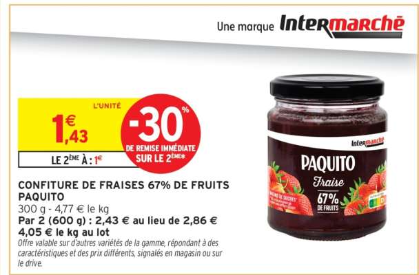 CONFITURE DE FRAISES 67% DE FRUITS PAQUITO