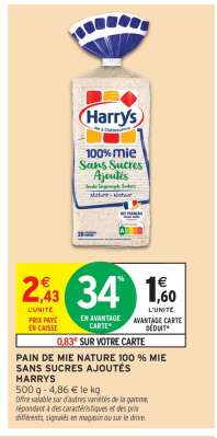 PAIN DE MIE NATURE 100 % MIE SANS SUCRES AJOUTÉS HARRYS