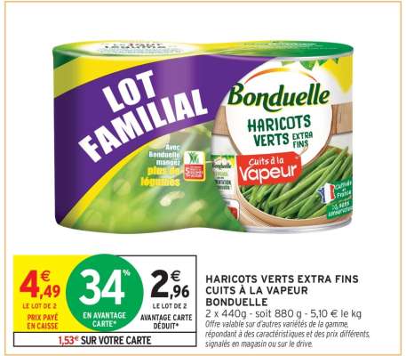 BONDUELLE HARICOTS VERTS EXTRA FINS CUITS À LA VAPEUR