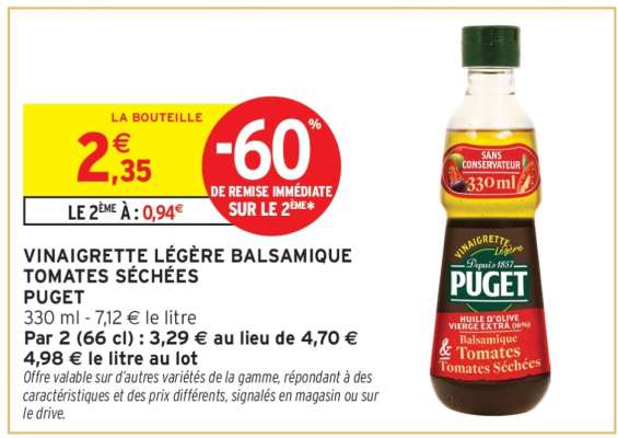 VINAIGRETTE LÉGÈRE BALSAMIQUE TOMATES SÉCHÉES PUGET