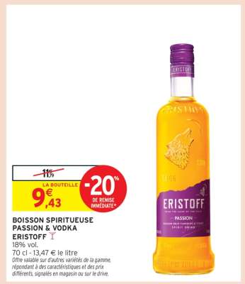 BOISSON SPIRITUEUSE PASSION & VODKA ERISTOFF