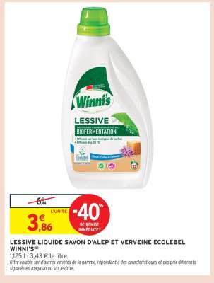LESSIVE LIQUIDE SAVON D'ALEP ET VERVEINE ECOLEBEL WINNI'S