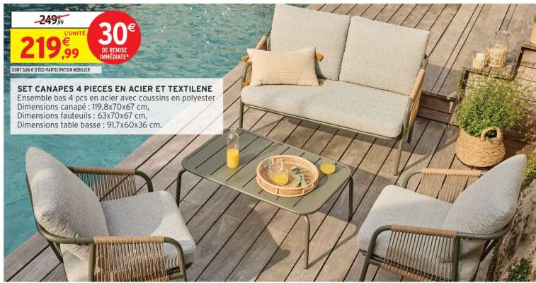 Set Canapés 4 Pièces en Acier et Textilene