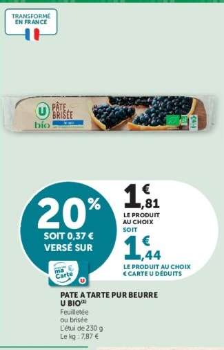 PATE A TARTE PUR BEURRE U BIO