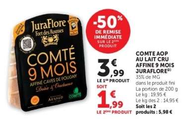 COMTÉ AOP AU LAIT CRU AFFINÉ 9 MOIS JURAFLORÉE