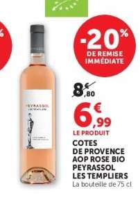 COTES DE PROVENCE AOP ROSE BIO PEYRASSOL LES TEMPLIERS