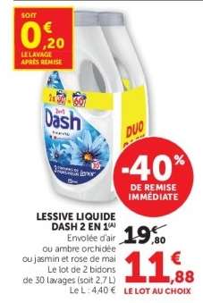Lessive liquide Dash 2 en 1