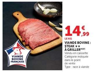Viande bovine : steak** à griller