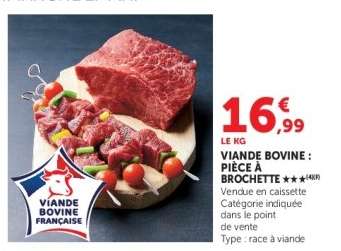 Viande bovine : pièce à brochette