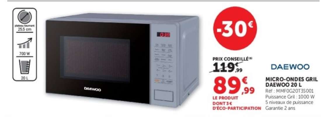 MICRO-ONDES GRIL DAEWOO 20 L