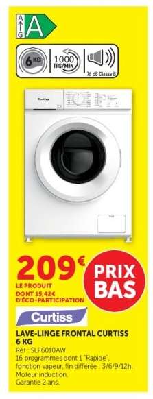 LAVE-LINGE FRONTAL CURTISS 6 KG