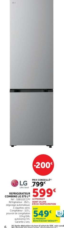 Réfrigérateur Combiné LG 375 L