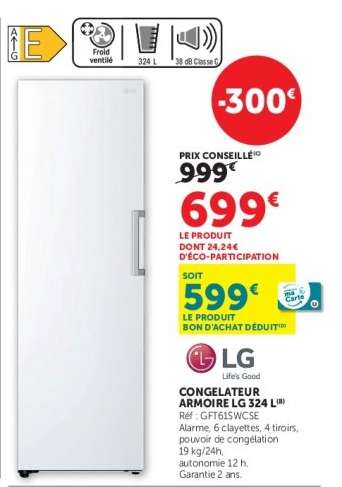 CONGELATEUR ARMOIRE LG 324 L