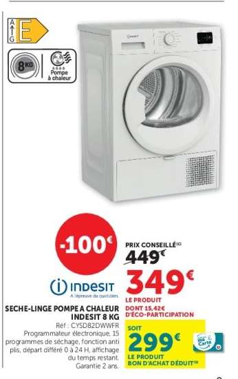 Sèche-linge pompe à chaleur Indesit 8 kg