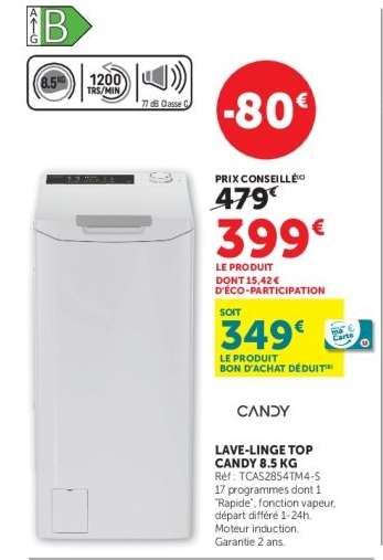 Lave-linge top Candy 8.5 kg