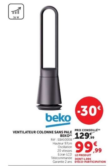 VENTILATEUR COLONNE SANS PALE BEKO