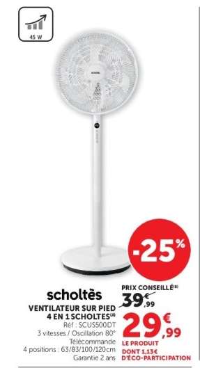 Ventilateur sur pied 4 en 1 Scholtes