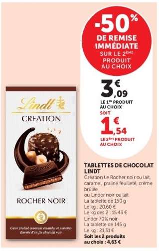 TABLETTES DE CHOCOLAT LINDT