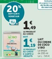 Lait ou Crème de Coco U Bio