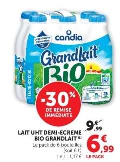 LAIT UHT DEMI-ECREME BIO GRANDLAIT