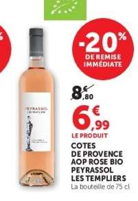 COTES DE PROVENCE AOP ROSE BIO PEYRASSOL LES TEMPLIERS