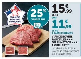 Viande Bovine Faux Filet ou Rumsteck à Griller