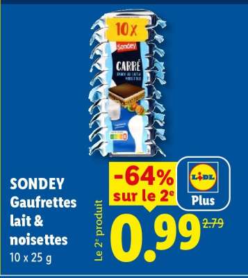 SONDEY Gaufrettes lait & noisettes