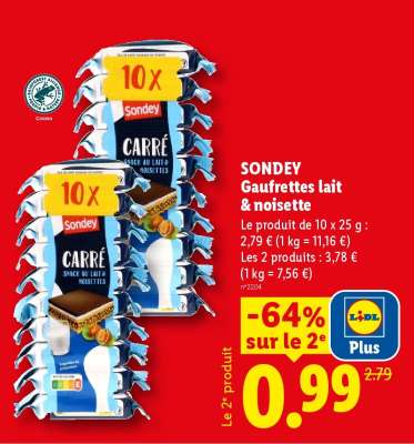 SONDEY Gaufrettes lait & noisette
