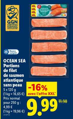 OCEAN SEA Portions de filet de saumon atlantique sans peau