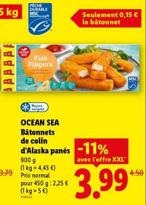 OCEAN SEA Bâtonnets de colin d'Alaska panés